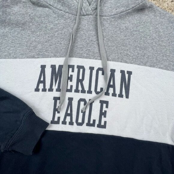 American Eagle Sweater Adult Medium Gray Pullover Hoodie Drawstring Long Sleeve - Picture 4 of 8